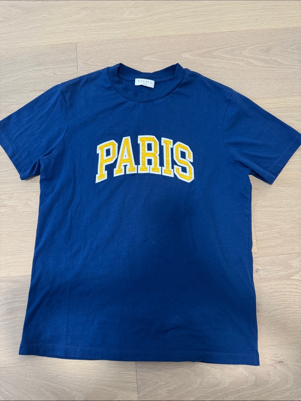 Sandro size s "PARIS" Collegiate Tee with Yellow Applique